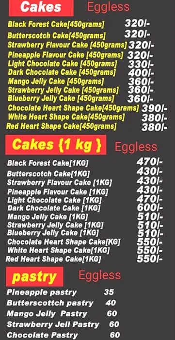 Cake N Bake menu 