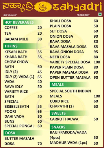 Sahyadri Food Point menu 
