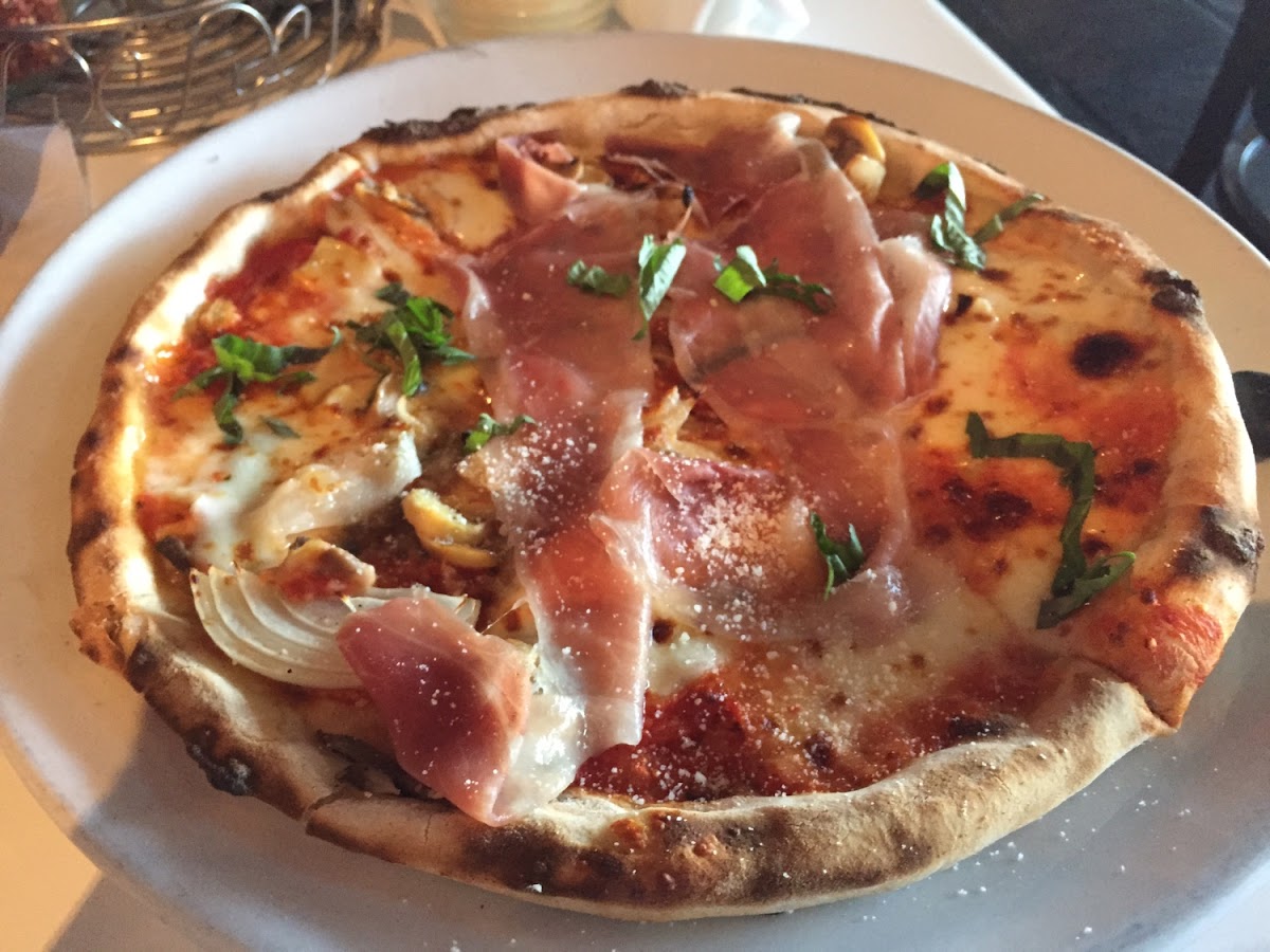 Pancetta, mushroom, and onion gf pizza!