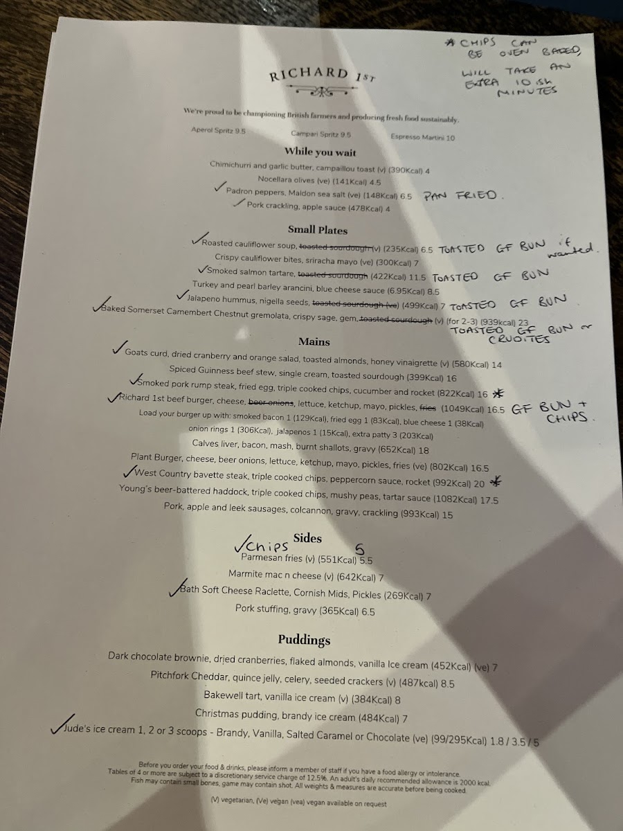 Richard The First gluten-free menu