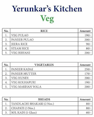 Yerunkar's Kitchen menu 1