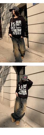 Title 14, American Style Loose Lazy Sweater Letter Long-s...
