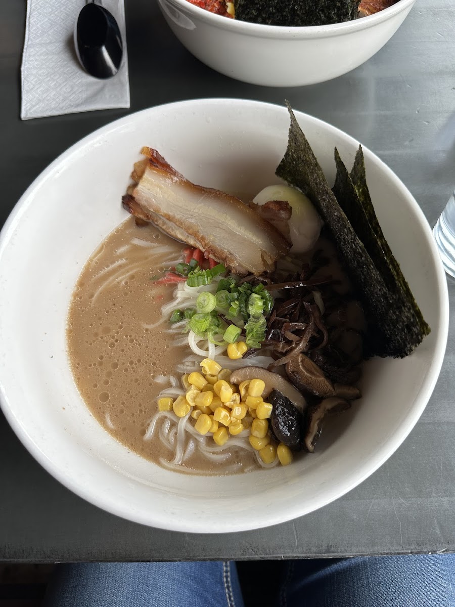 Deluxe O Ramen: pork, gluten free noodles, spicy level 1 (lowest)