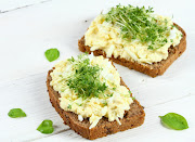Egg mayonnaise salad on brown bread with garden cress.