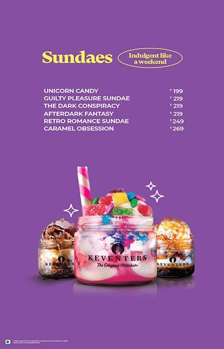 Keventers - Milkshakes & Desserts menu 