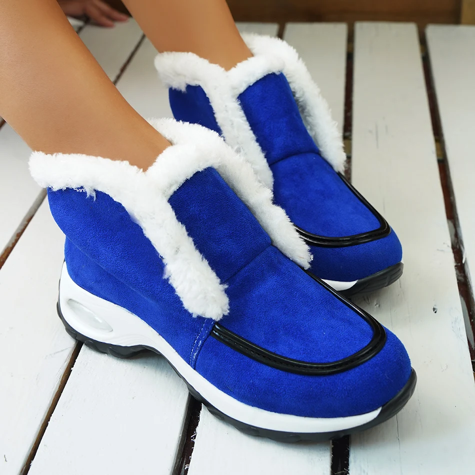 Botas de neve femininas de inverno com sola de amortecimento a ar, plataforma com estampa de leopardo, tornozelo casual e quente.