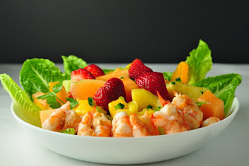 Southwestern Fruit Salad with Grilled Prawns