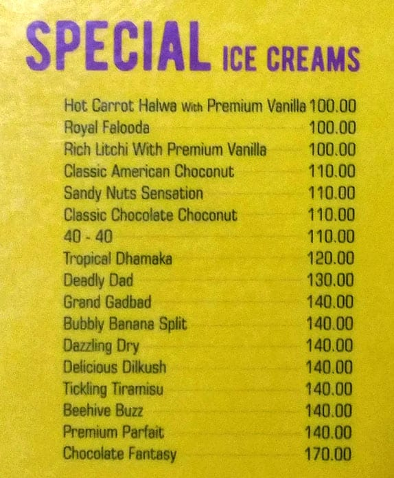 Ideal Ice Cream Parlor menu 