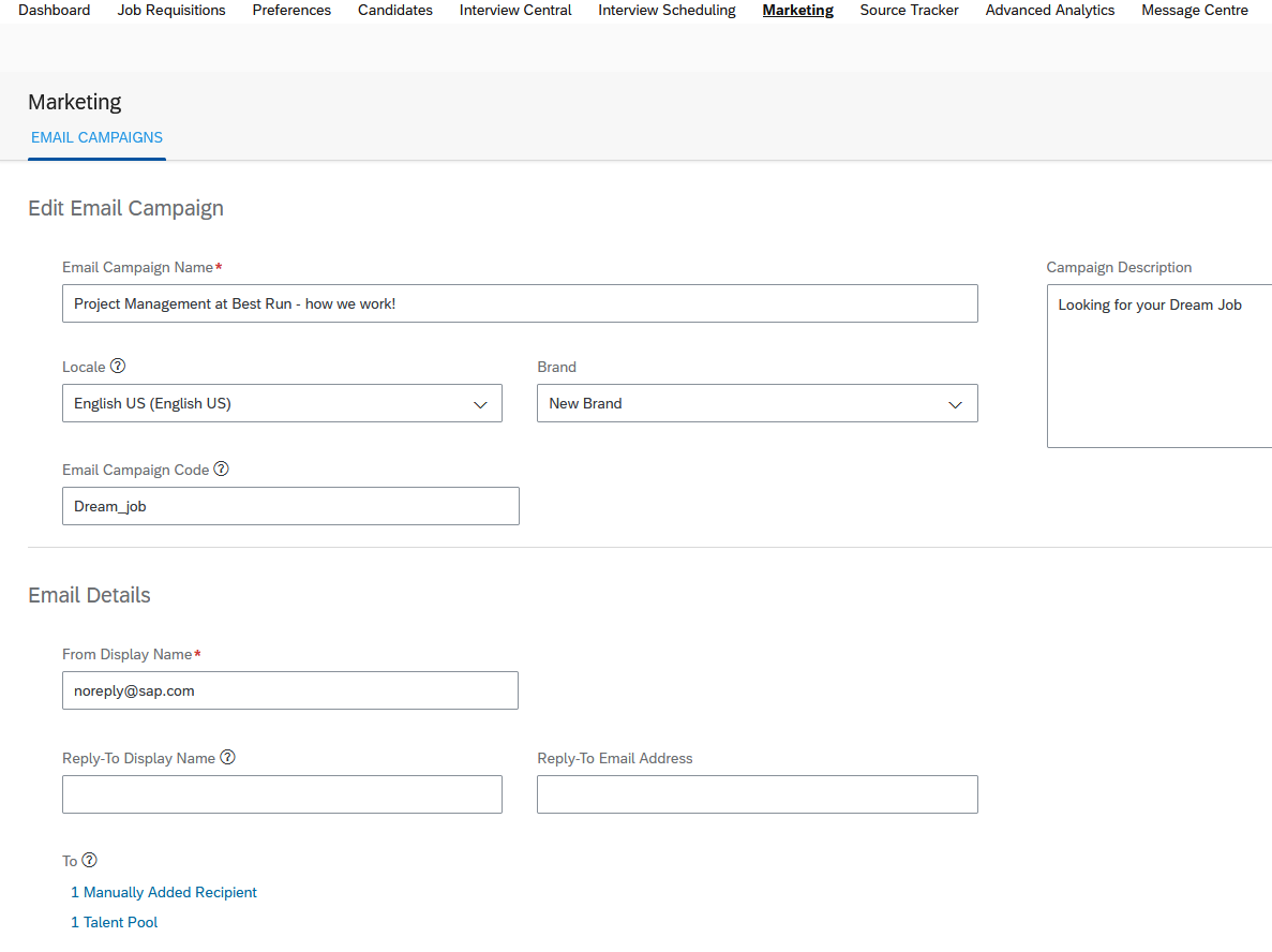 campañas de marketing en sap successfactors recruiting