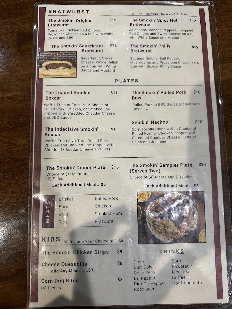 The Smokin' Boxcar gluten-free menu