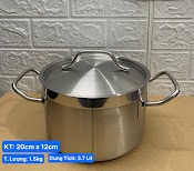 Nồi Inox 2 Quai Cao Cấp 3 Đáy _ Dung Tích: 3.7Lít _ [ Kt: 20Cm X 12Cm ]