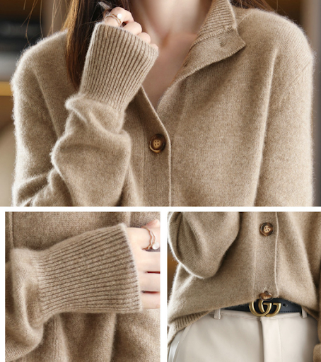 Title 6, Gentle Retro Solid Color Stand-up Collar Cardig...