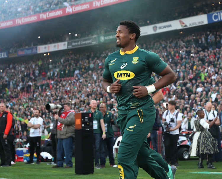 Sikhumbuzo Notshe of South Africa runs onto the field during the international rugby match between the Springboks and England at Ellis Park, Johannesburg on June 9 2018.