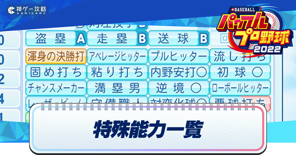 パワプロ22 全特殊能力の効果一覧 パワプロ22攻略wiki 神ゲー攻略