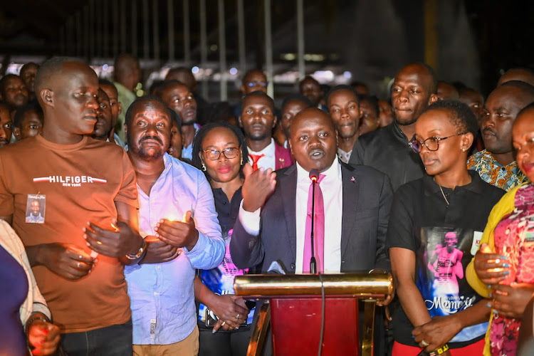 Nandi Senator Samson Cherargei during the candle lighting in hounour of Kelvin Kiptum at KICC on February 23, 2024