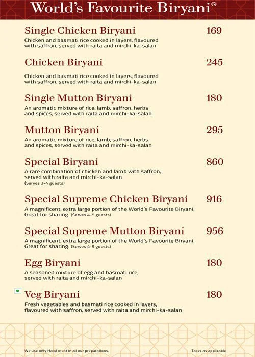 Biryani Paradise menu 