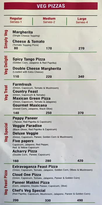 Hunger's Pizza menu 