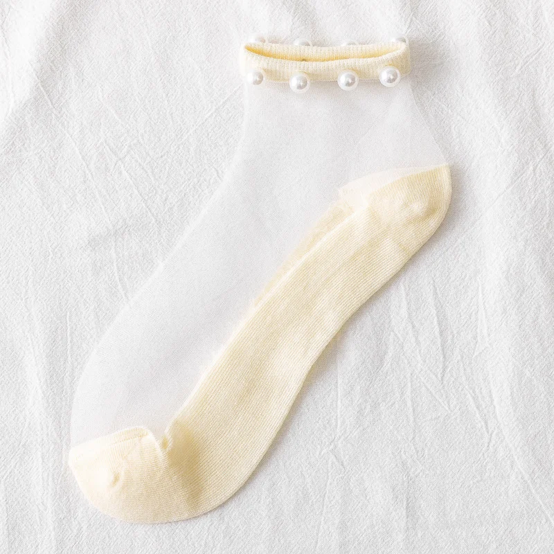 5 paires de chaussettes en soie cristal, bouche peu profonde, filet perlé, fil rouge, dentelle, chaussettes en verre, chaussettes fines pour bateau d'été
