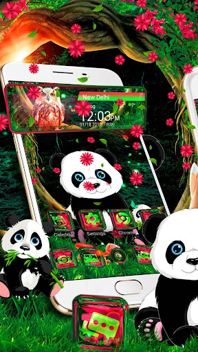 Cute Panda Nature Glass Tech Theme