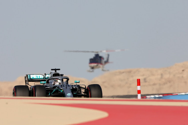 Lewis Hamilton of Great Britain driving the (44) Mercedes AMG Petronas F1 Team Mercedes W10 on track during final practice for the F1 Grand Prix of Bahrain at Bahrain International Circuit on March 30, 2019 in Bahrain, Bahrain.