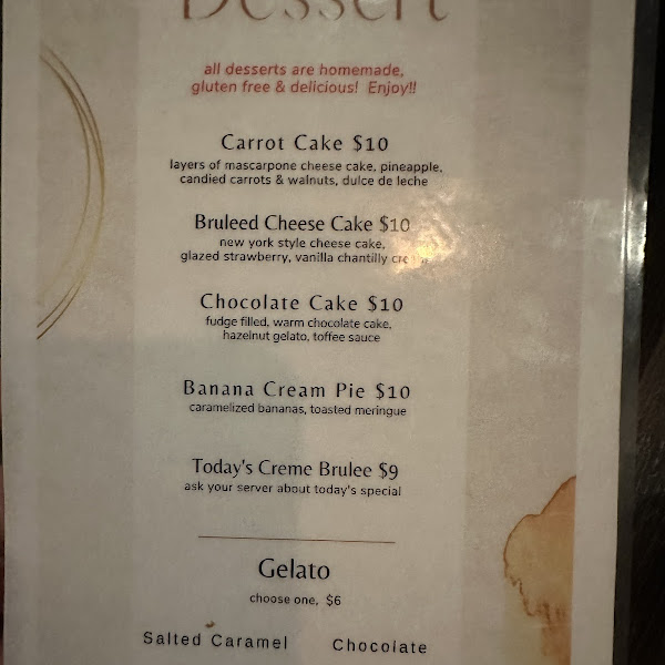 Dessert menu