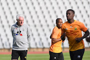 Bafana Bafana coach Hugo Broos with players during the SA men's national team's training at Dobsonville Stadium on September 21.