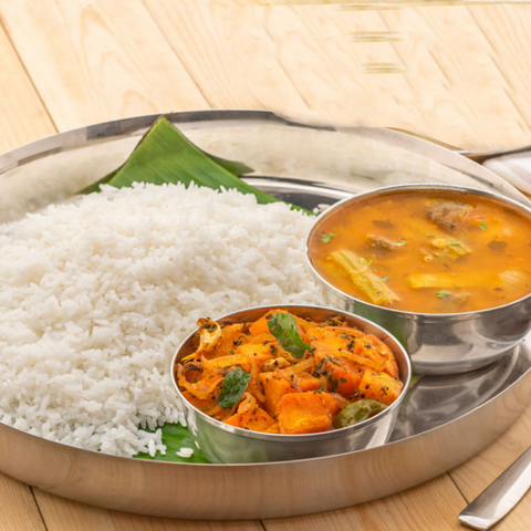 Sambar & Aloo Fry With Steamed Rice