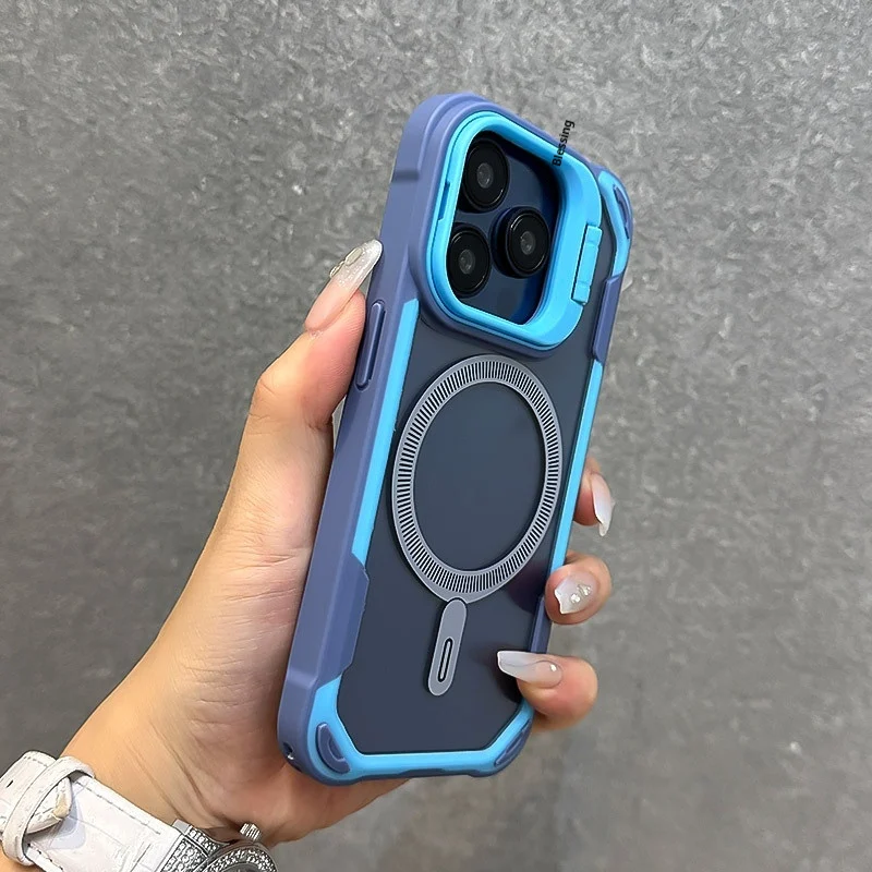 Lens Cover Bracket Phone Case with Four-corner Drop-resistant Airbag, providing impact protection and all-around secure 