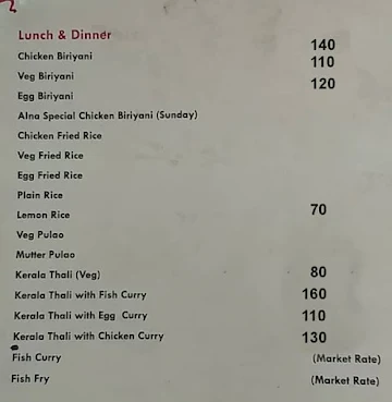 Alna South Indian Family Restaurant menu 