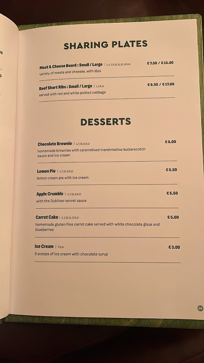 The Dubliner gluten-free menu