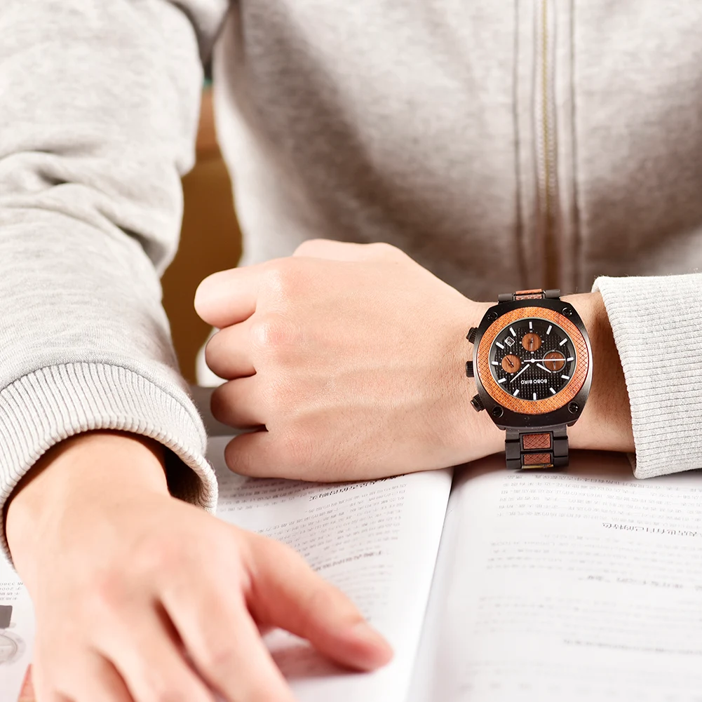 Title 3, Houten quartz horloge met drie ogen en multifun...