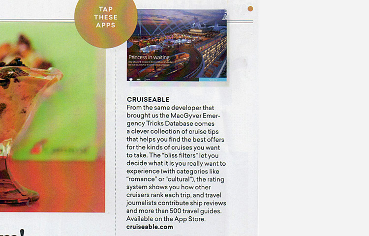 Porthole writes about the Cruiseable app in its September-October issue.