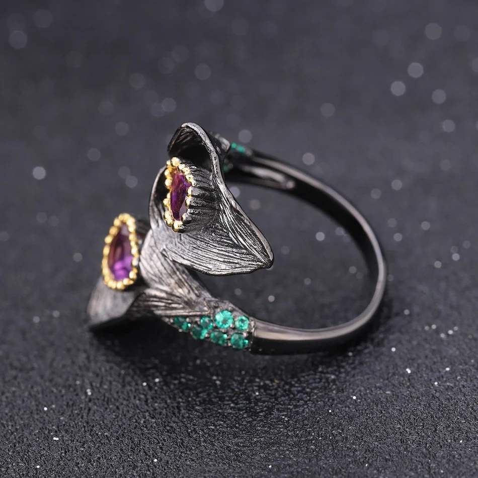 Exquisito Conjunto de Amethyst con Forma de Flor, Baño Plata 925, Elegancia Artesanal para un Look Sofisticado, Diseño Único.