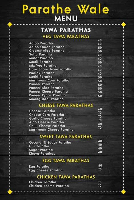 Parathe Wale menu 