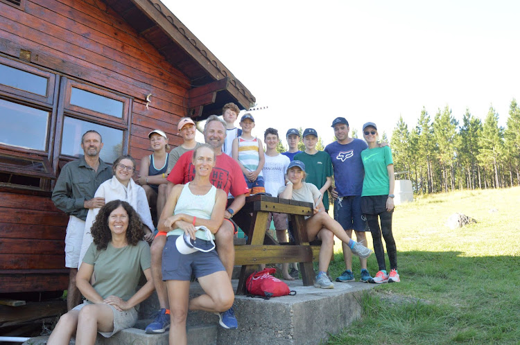 TOP OF THE WORLD: Members of the Dreyer, Jensen, Scholtz and Rogers families at Bloukrans Hut Picture: GUY ROGERS