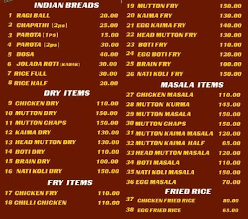 Gowdru Hotel menu 