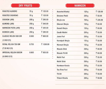 Haldiram's Sweets and Namkeen menu 