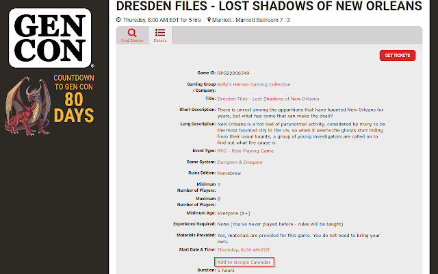 Gencon Calendar Link chrome extension