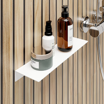 Etagère de salle de bain à coller, tablette de douche murale 33 x 9,5 x 3,5 cm, blanc mat