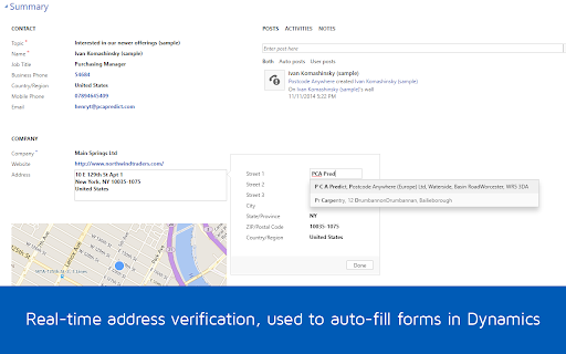 Real-time address verification, auto-fill Dynamics 