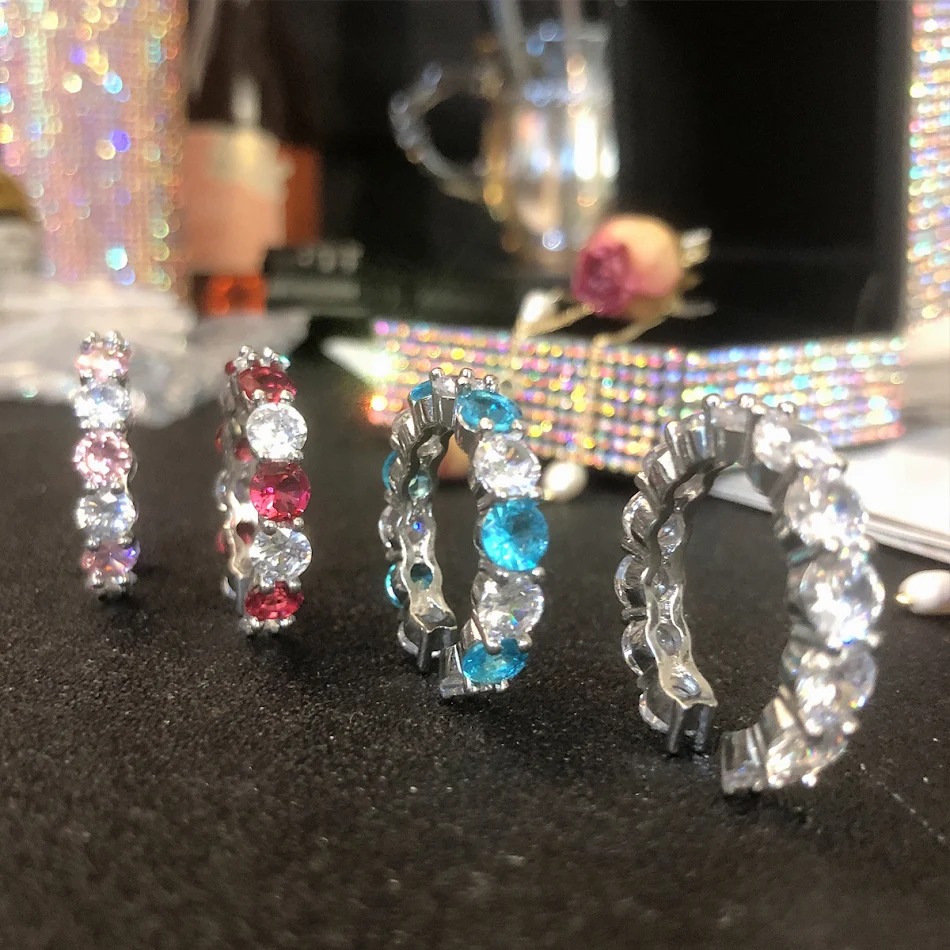 Micro-ingelegde Gang Drill aquamarijn damesring, een prachtige ring voor vrouwen, straalt elegantie uit en verfraait elke outfit.