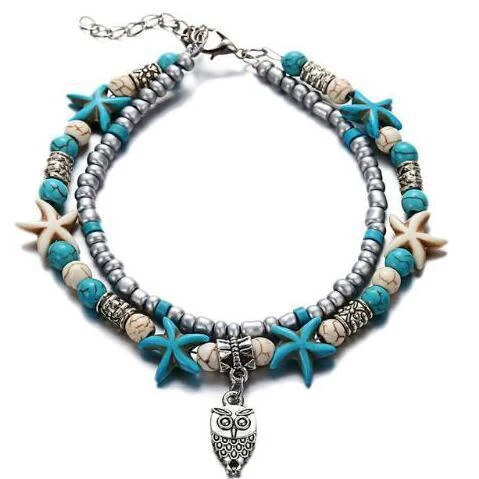 Simplicity Fußkettchen Grün Blau Seestern Damen Strand Fußschmuck Bein Kette Knöchel Armband Fuß Zubehör