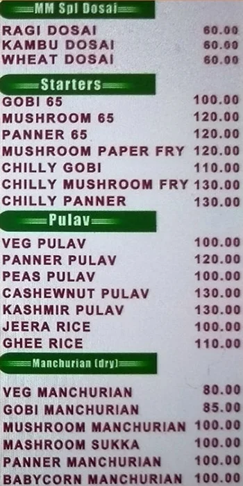 Madurai Mess menu 