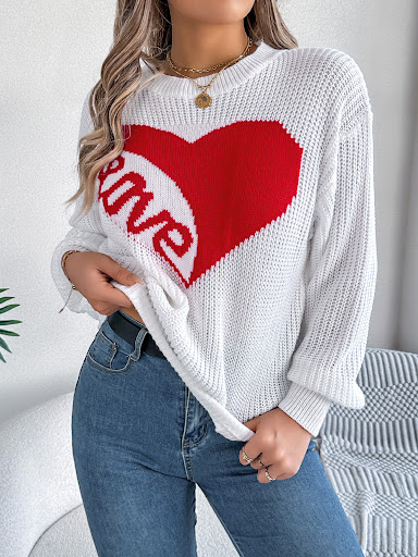 Title 6, Love Print Pullover Sweater Autumn And Winter L...