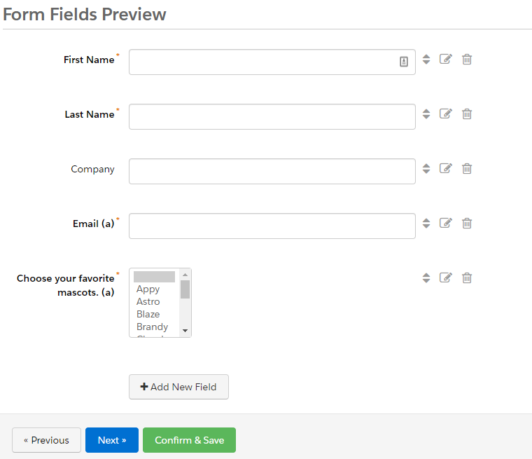 Form fields preview