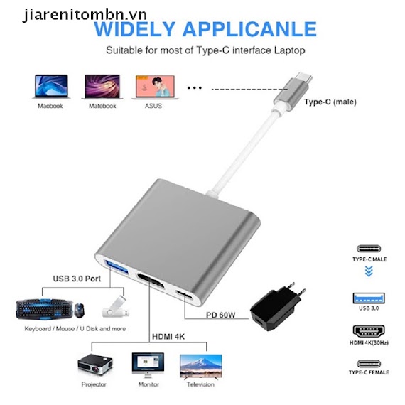 Bộ Chia Cổng Usb Type C Sang Hdmi 3 Trong 1 4K Hdmi Usb 3.0 Pd