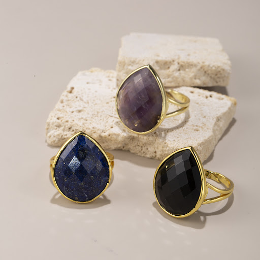 Title 6, Crystal Stone Drop-shaped Cut Adjustable Ring, ...