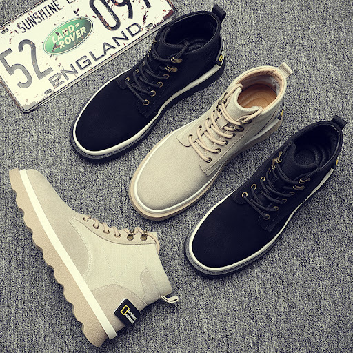 Title 4, Leather Martin boots, mid-high military style f...