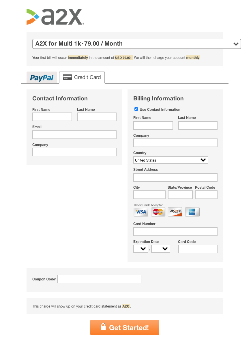 A2X payment page