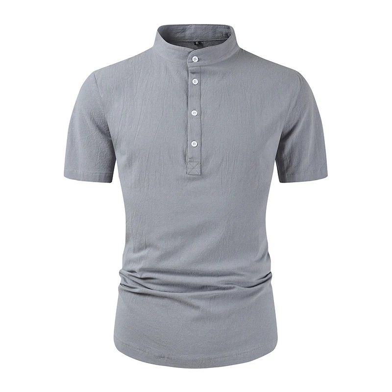 Title 4, Lose Button Baumwoll- und Leinen-T-Shirt in Uni...